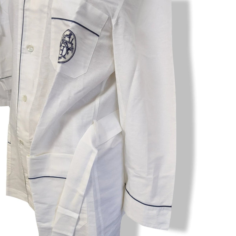 Hermes Men's Blanc/Marine Linen and Cotton Pajamas with Belt, BNWT! - poupishop