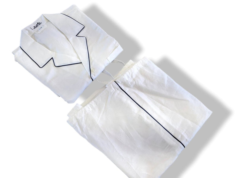 Hermes Men's Blanc/Marine Linen and Cotton Pajamas with Belt, BNWT! - poupishop