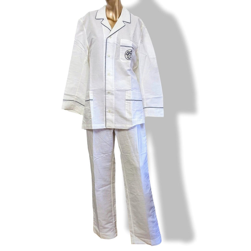 Hermes Men's Blanc/Marine Linen and Cotton Pajamas with Belt, BNWT! - poupishop