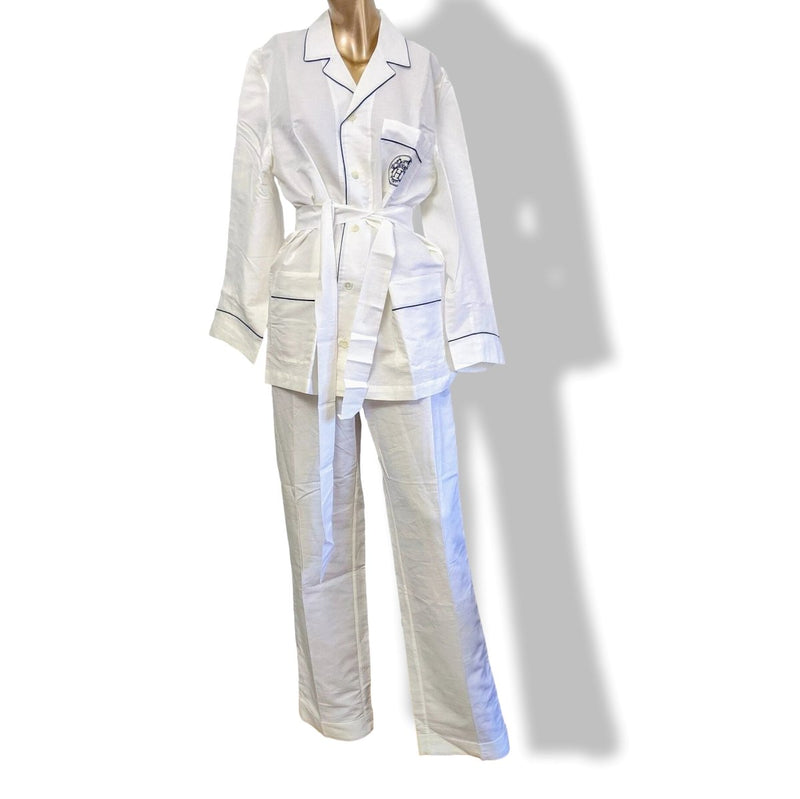 Hermes Men's Blanc/Marine Linen and Cotton Pajamas with Belt, BNWT! - poupishop