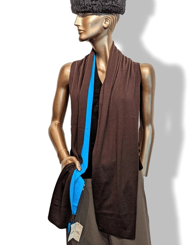 Hermes Men's Chocolat/Turquoise ALLER RETOUR MUFFLER 70% Maille Cashmere Stole 30 x 180 cm, BNWT! - poupishop