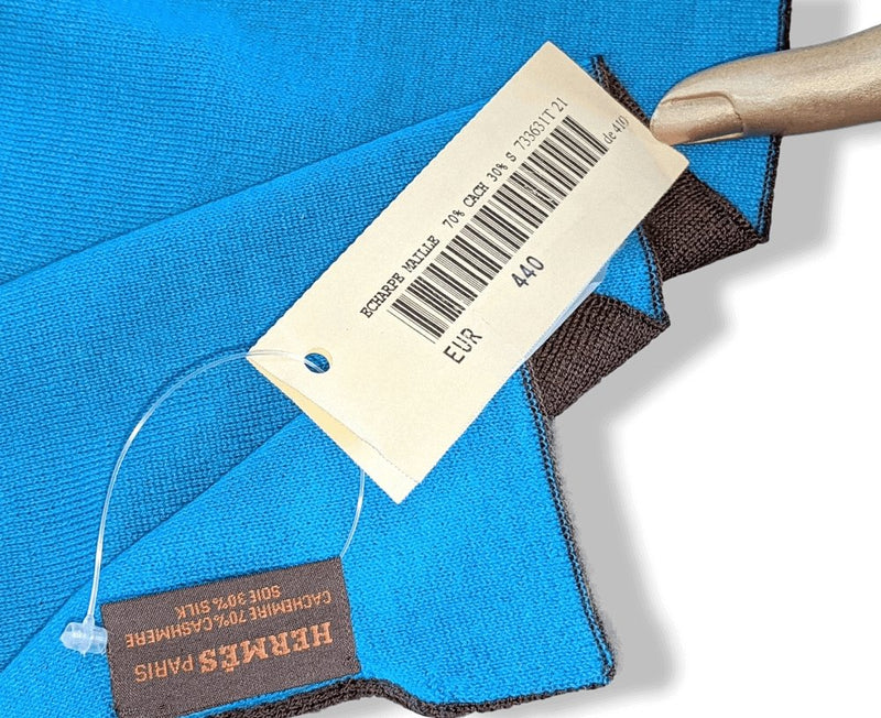 Hermes Men's Chocolat/Turquoise ALLER RETOUR MUFFLER 70% Maille Cashmere Stole 30 x 180 cm, BNWT! - poupishop