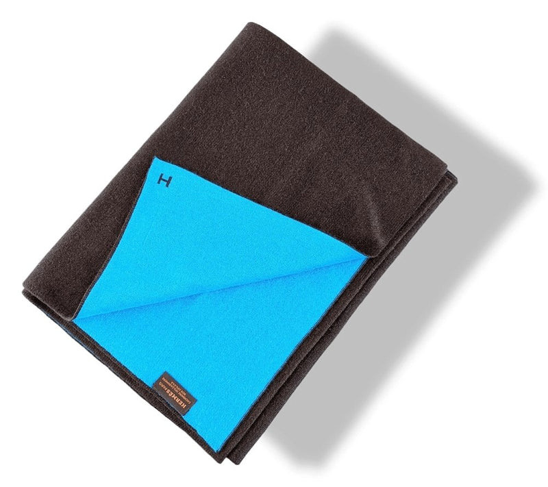 Hermes Men's Chocolat/Turquoise ALLER RETOUR MUFFLER 70% Maille Cashmere Stole 30 x 180 cm, BNWT! - poupishop