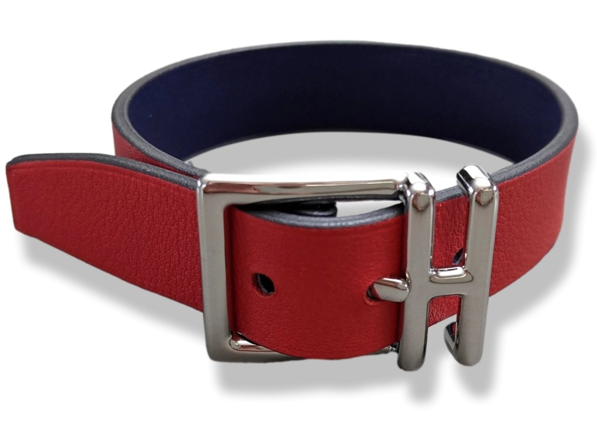 Hermes Men's Navy/Red Veau NATHAN Reversible Bracelet T4, New in Pochette! - poupishop