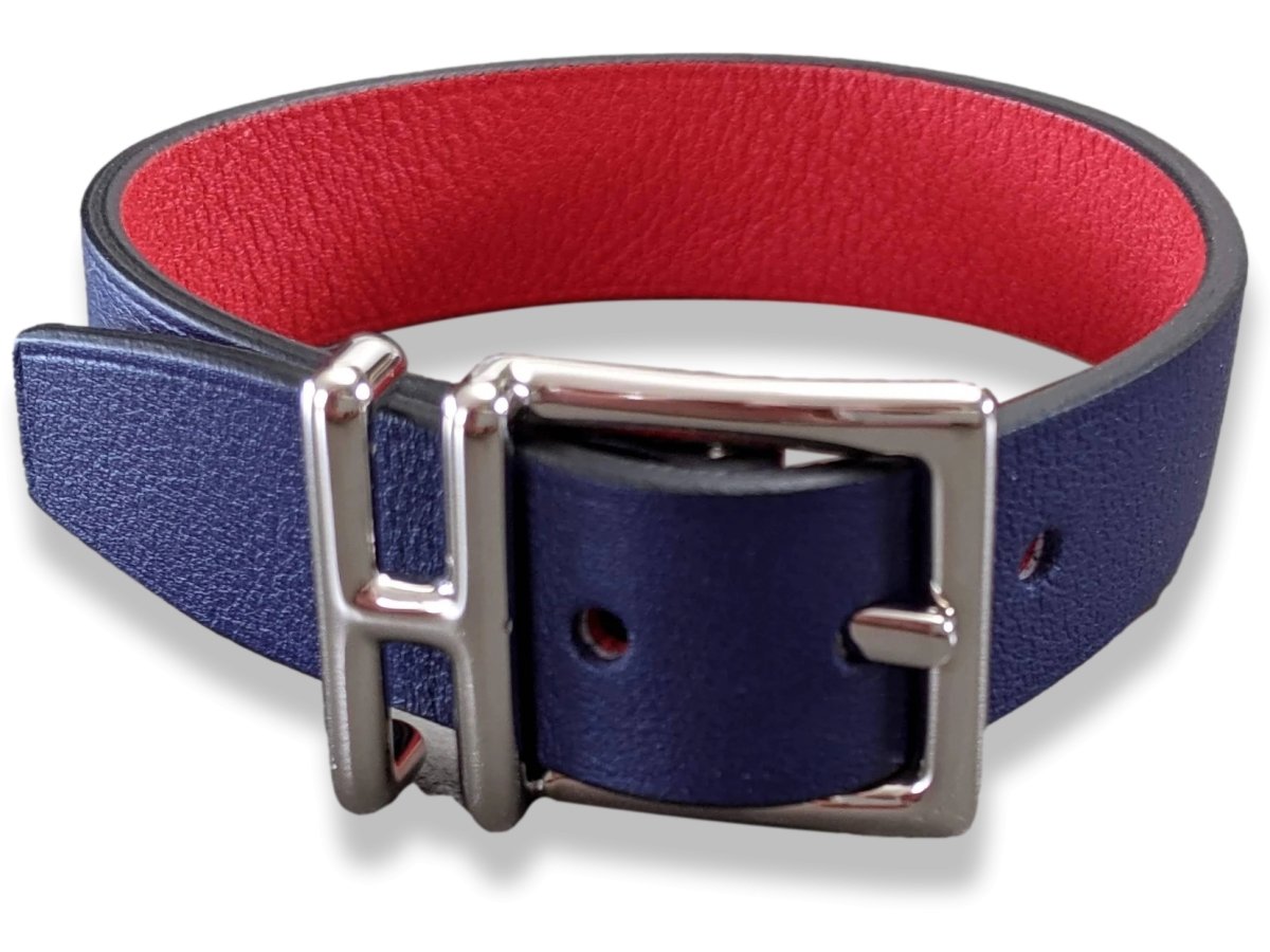 Hermes Men's Navy/Red Veau NATHAN Reversible Bracelet T4, New in Pochette! - poupishop