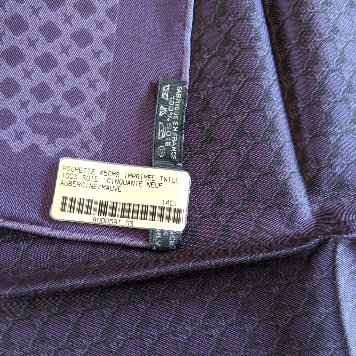 Hermes Men's Pochette Aubergine Mauve CINQUANTE NEUF Pocket Scarf 45 CM, BNWT! - poupishop