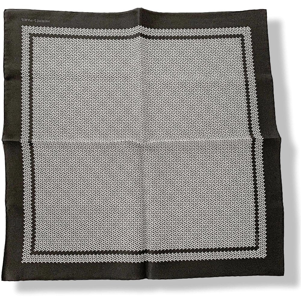 Hermes Men's Pochette Black Anthracite Acier PONT DE H Vintage Silk Pocket Square Scarf 45cm, BNWT! - poupishop