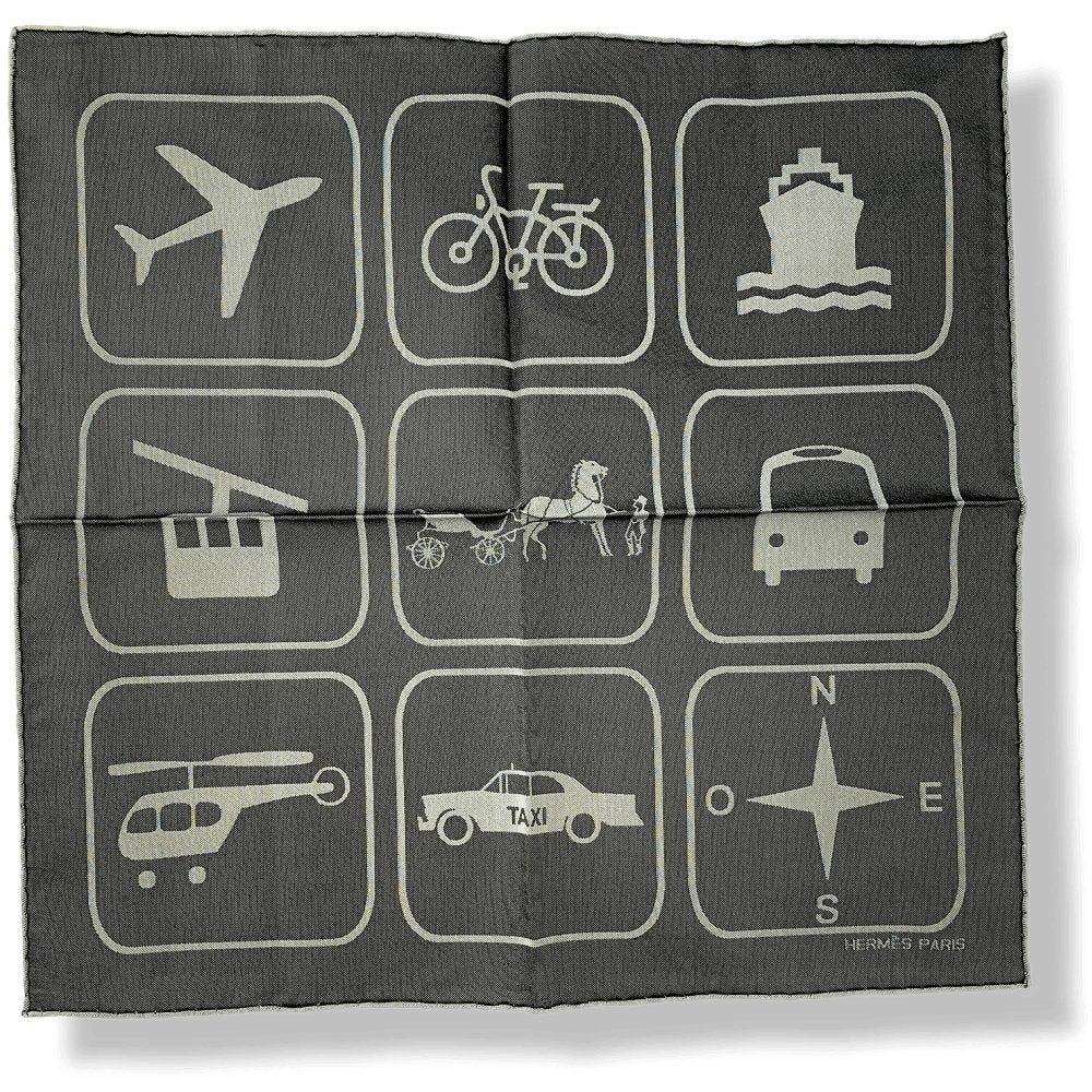 Hermes Men's Pochette Black POCHETTE DE VOYAGE Twill Pocket Square Scarf 45cm, NWTIB! - poupishop