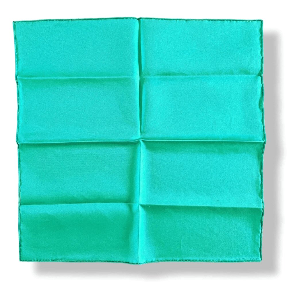 Hermes Men's Pochette Green-Turquoise Twill Pocket Square Scarf 45cm, New with flaw! - poupishop