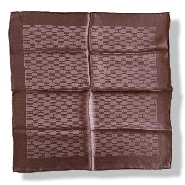 Hermes Men's Pochette Pongee Chocolat FACONNEE GRAND H Jacquard Silk Pocket Square Scarf 45cm, BNWT! - poupishop