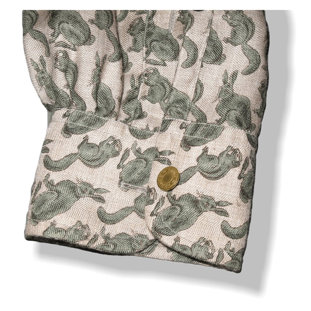 Hermes Men's Vintage Naturel/Green/Grey HARES & SQUIRRELS Cashmere Shirt Sz40, Rare and New! - poupishop