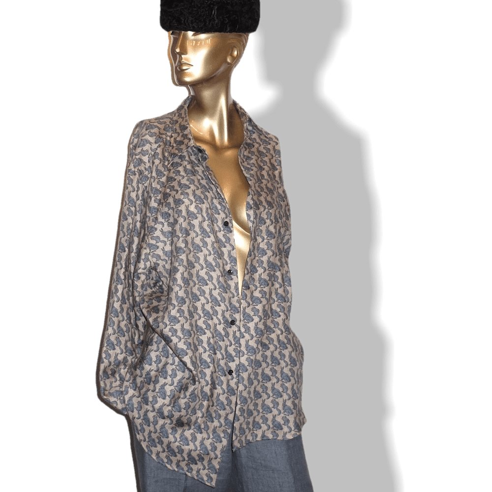 Hermes Men's Vintage Naturel/Grey HARES & SQUIRRELS Cashmere Shirt Sz40, Rare! - poupishop