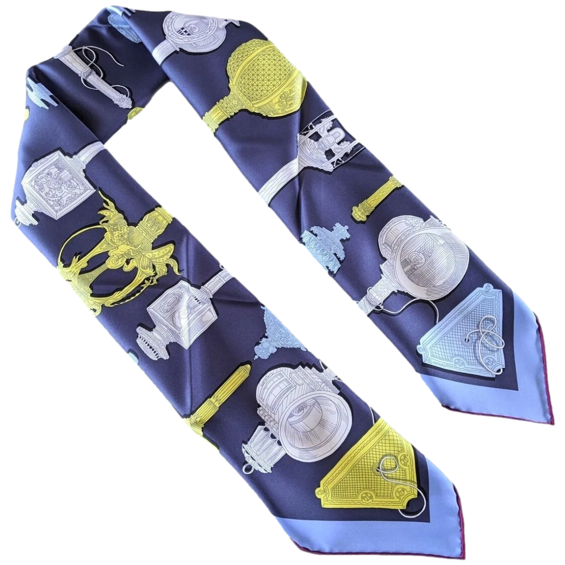 Hermes [C2] 2016 Marine/Jaune/Bleu Ciel MERVEILLEUSES LANTERNES by Pierre Marie Twill Silk Carre 90cm