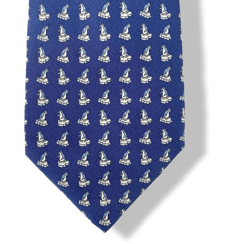 Hermes Middle Blue Sky Yellow Penguins ICE LOVE YOU TWILLBI Twill Silk Tie 8cm, NWT in Pochette! - poupishop
