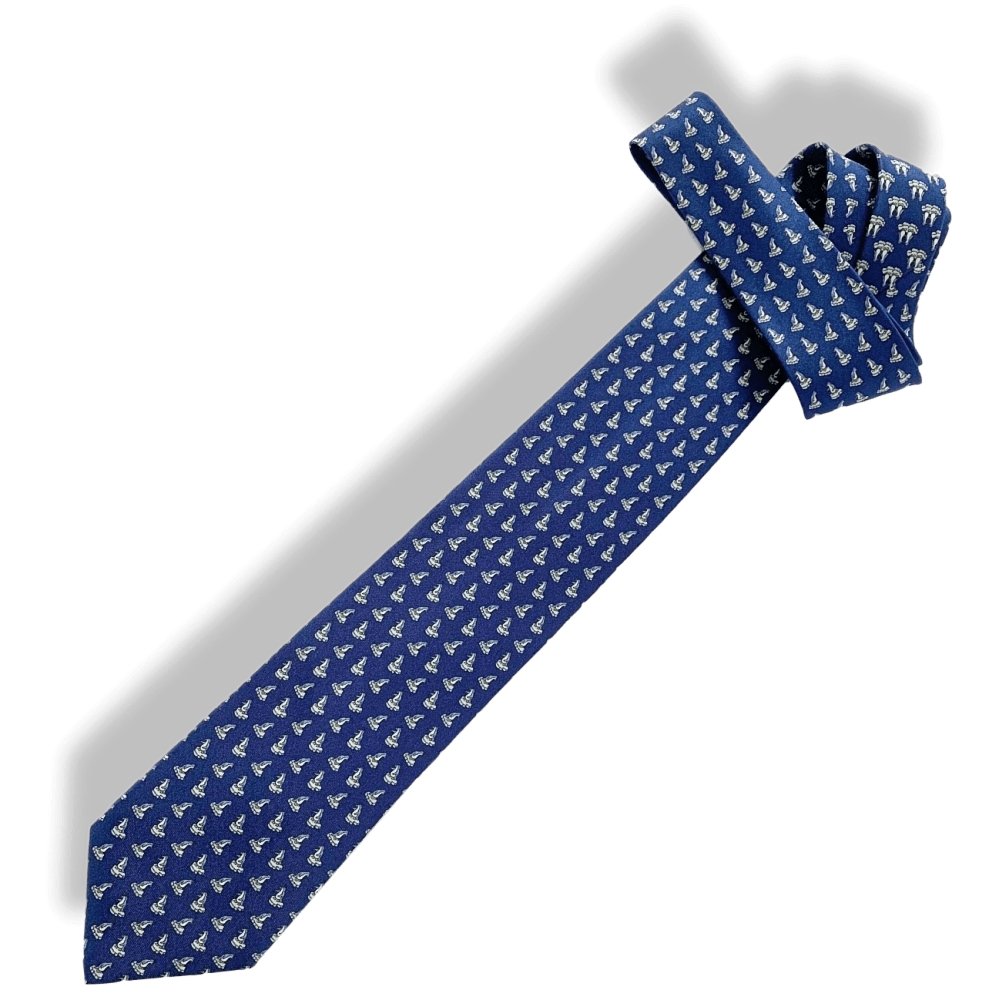 Hermes Middle Blue Sky Yellow Penguins ICE LOVE YOU TWILLBI Twill Silk Tie 8cm, NWT in Pochette! - poupishop