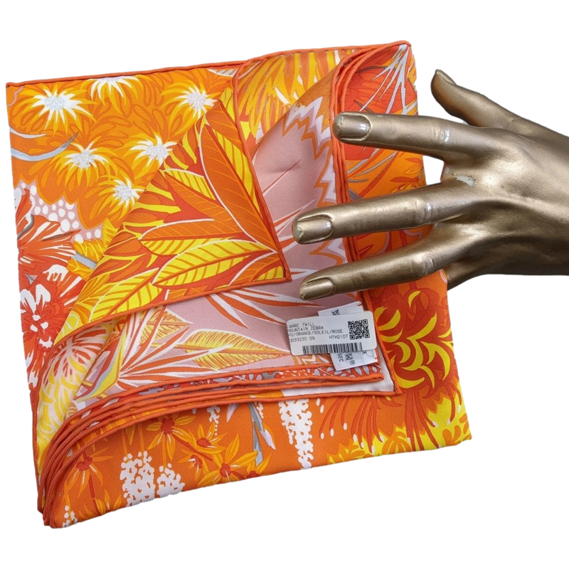 Hermes Orange/Soleil/Rose MONTAIN ZEBRA by Alice Shirley Twill 90cm