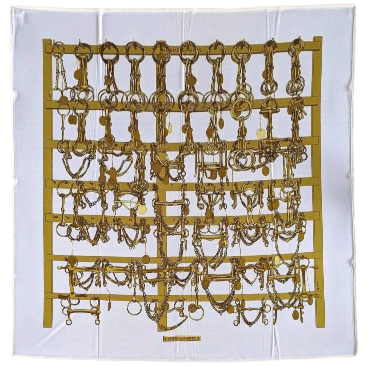Hermes 2009 Blanc/Or MORS & FILETS by Francoise Heron Jersey Fluide 90cm