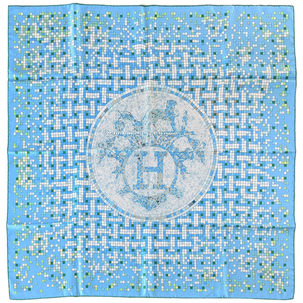 Hermes 2008 Turquoise "Mosaique au 24 Faubourg" by Benoit Pierre Emery Twill 90cm