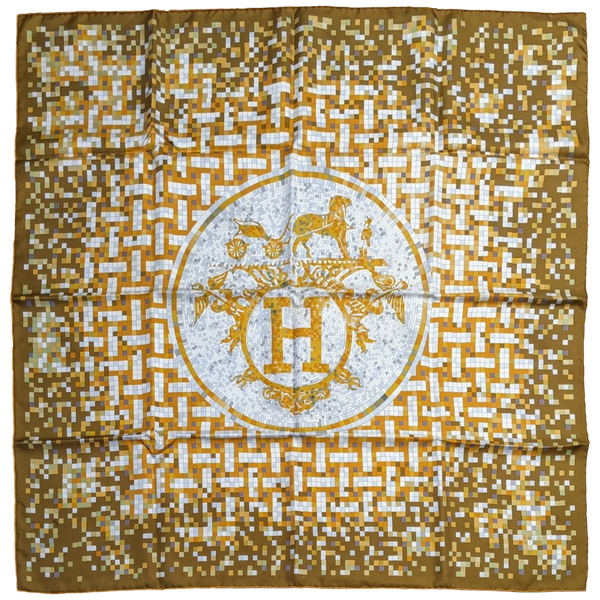 Hermes 2008 Tabac/Orange/Gris Mosaique au 24 Faubourg by Benoit Pierre Emery Twill 90cm 