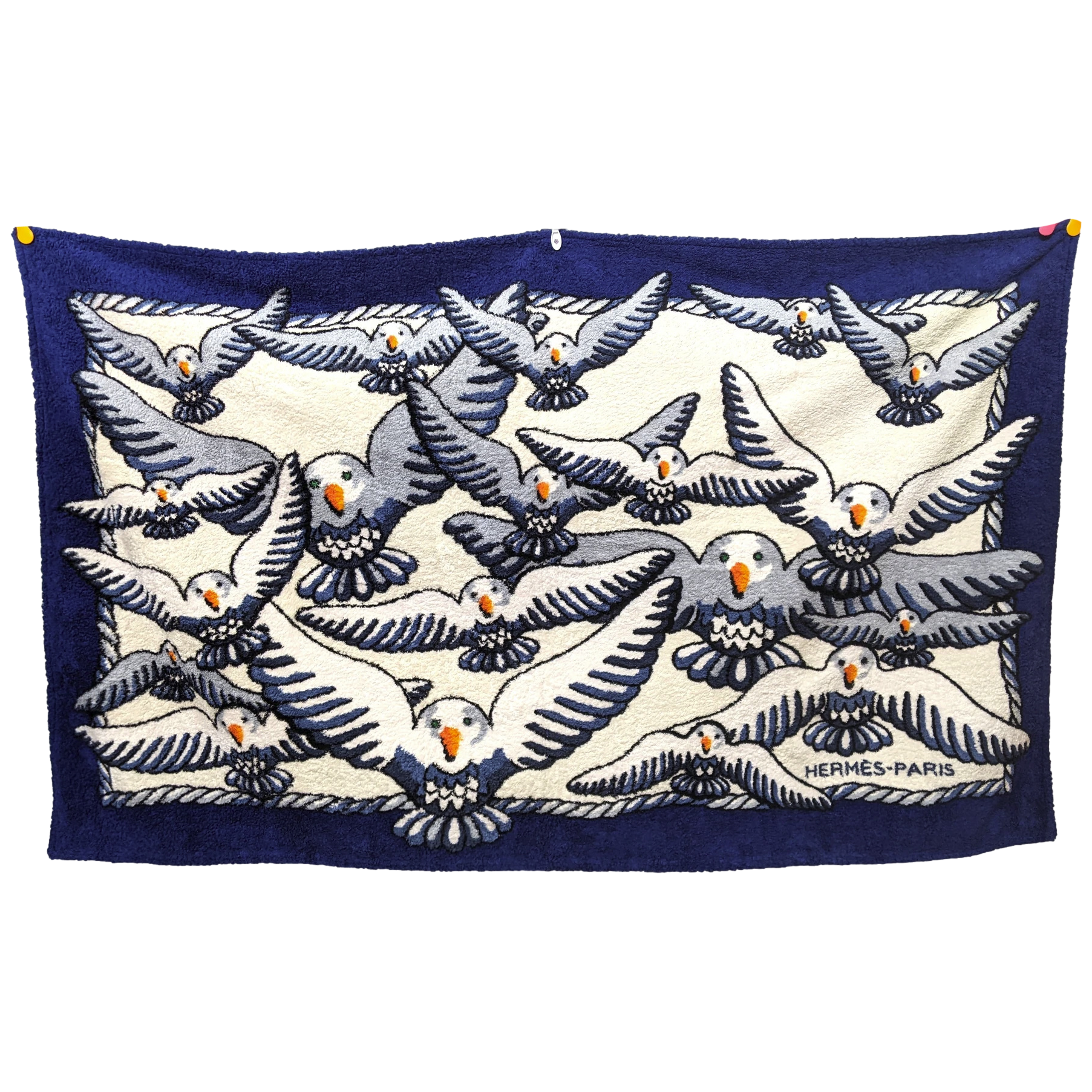 Hermes Marine/Blanc " Mouettes" Terry Beach Towel 150 x 90 cm