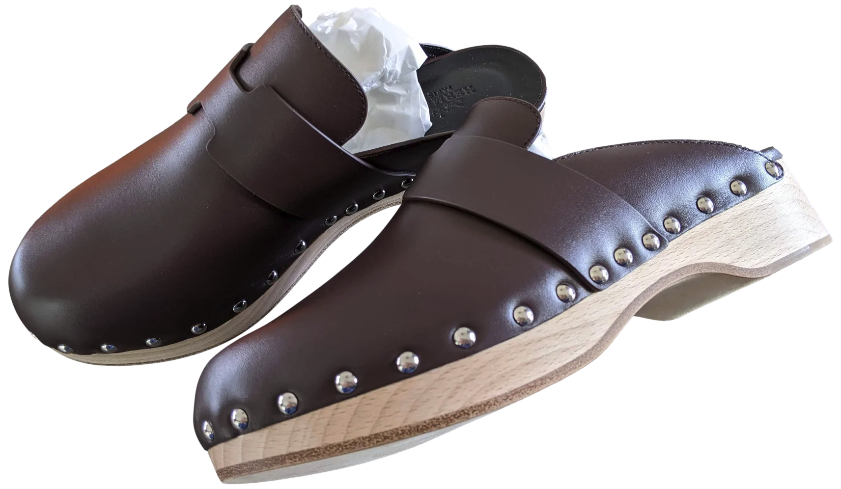 Produits Hermes [SH13] Cafe "Mules Femme Calya" Women Calfskin Mules Sz 37