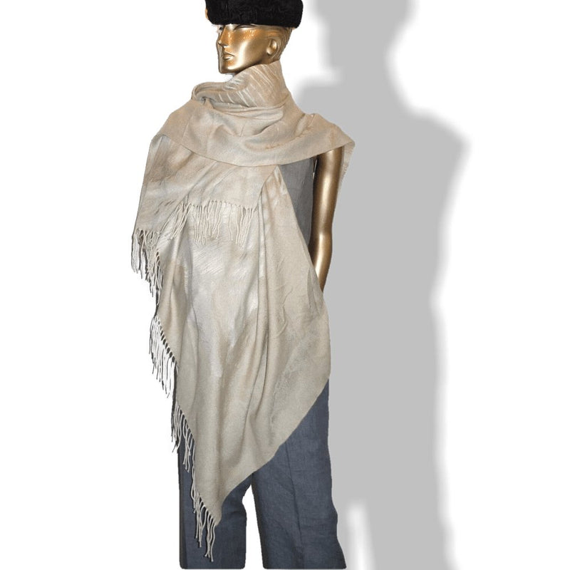 Hermes Natural Beige Cashmere and Silk Shawl Plaid Chettah Tiger 88" x 59", So Chic! - poupishop