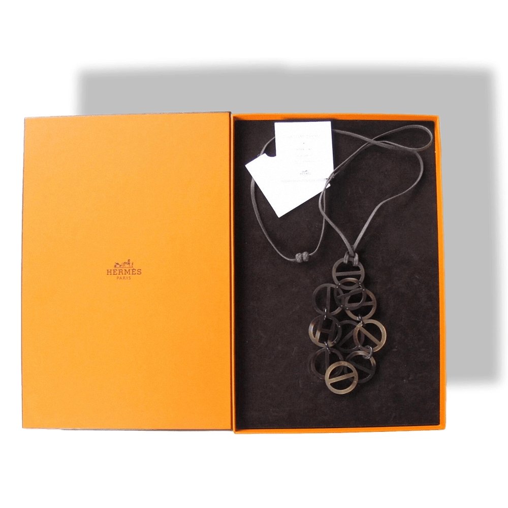 Hermes Natural Brown Luna Buffalo Horn Made in Vietnam Huge Pendant Necklace, NIB! - poupishop