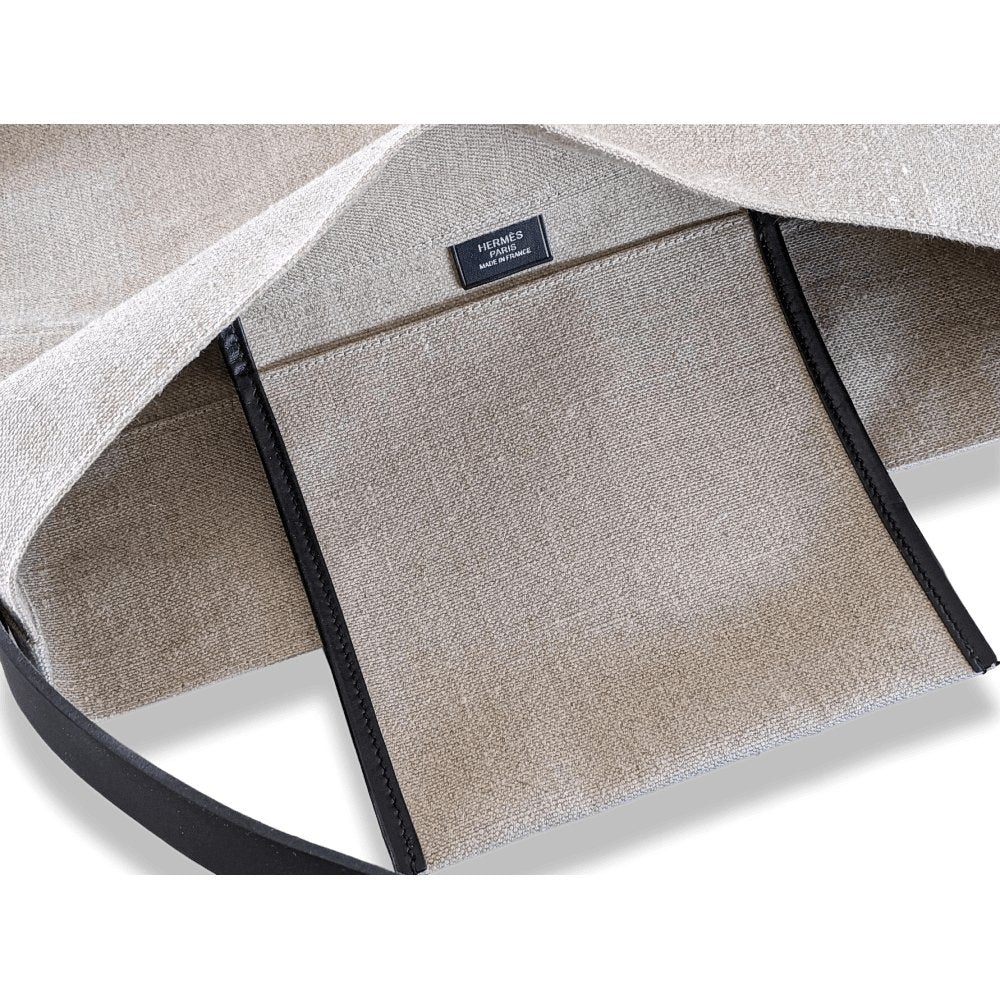 Hermes Natural Canvas/Black Barenia BIG SHOPPING TRAVEL Shoulder Army Bag 12 numbered Reguation Holes, BNIB! - poupishop