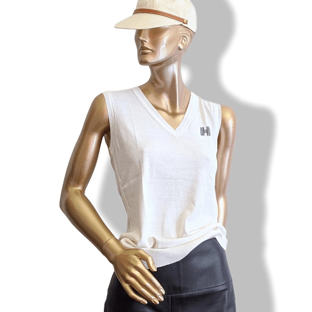 Hermes Natural Fine Knite of Silk/Cotton UNIFORME H Sleeveless Sweater V, BNEW! - poupishop