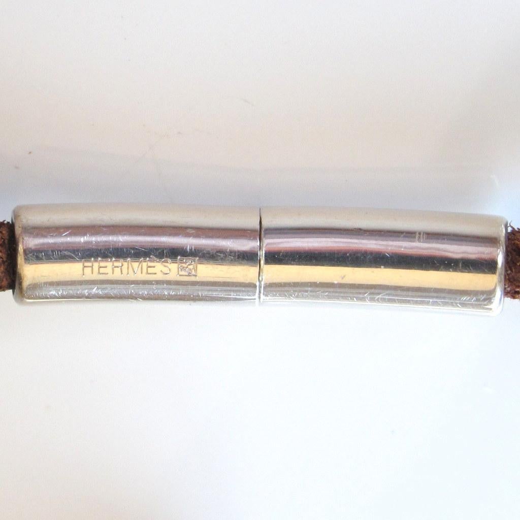 Hermes Natural Leather and Touareg Sterking Silver Medallion choker - poupishop