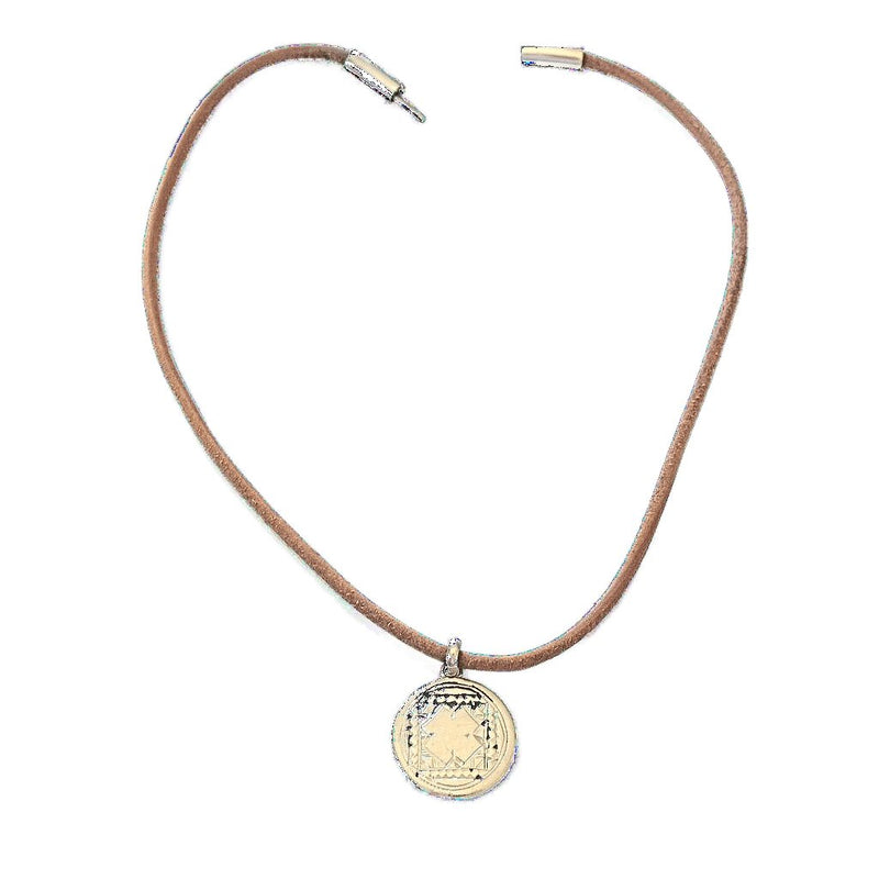 Hermes Natural Leather and Touareg Sterking Silver Medallion choker - poupishop
