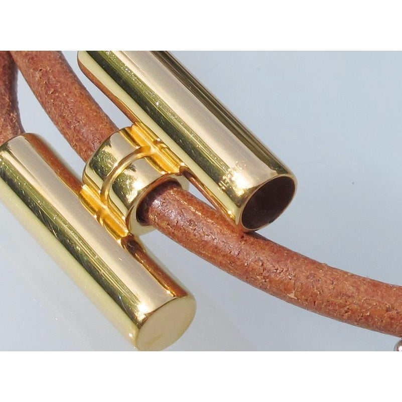 Hermes Natural Leather & Plated Gold Unisex Bracelet Tournis, New! - poupishop