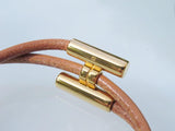 Hermes Natural Leather & Plated Gold Unisex Bracelet Tournis, New! - poupishop