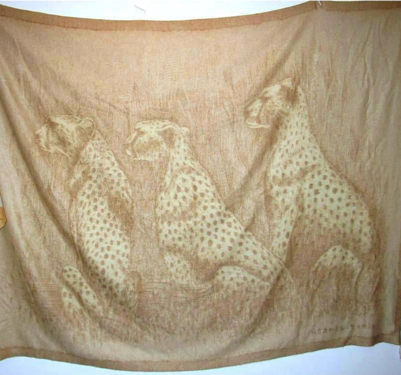 Hermes Natural Leopards 100% Cashmere Blanket Plaid GM, NIB! - poupishop
