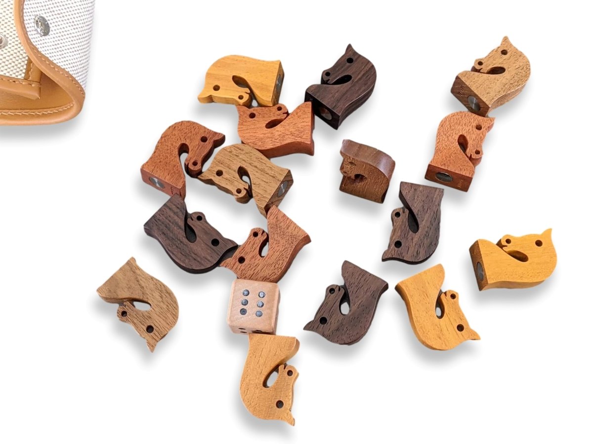 Hermes Natural Veau Chamonix/Exotic Woods Jeu LES PETITS CHEVAUX - LUDO Game, RARE, New! - poupishop