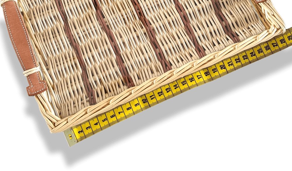 Hermes Natural with Dark Brown Stripes OSERAIE Wicker Tray with Leather Handles TPM, NIB! - poupishop