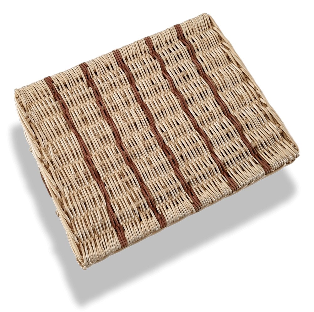 Hermes Natural with Dark Brown Stripes OSERAIE Wicker Tray with Leather Handles TPM, NIB! - poupishop