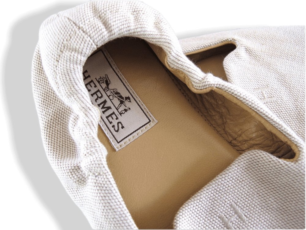 Hermes Natural Women Canvas and Leather Slippers Shoes H, Sz39, New! - poupishop
