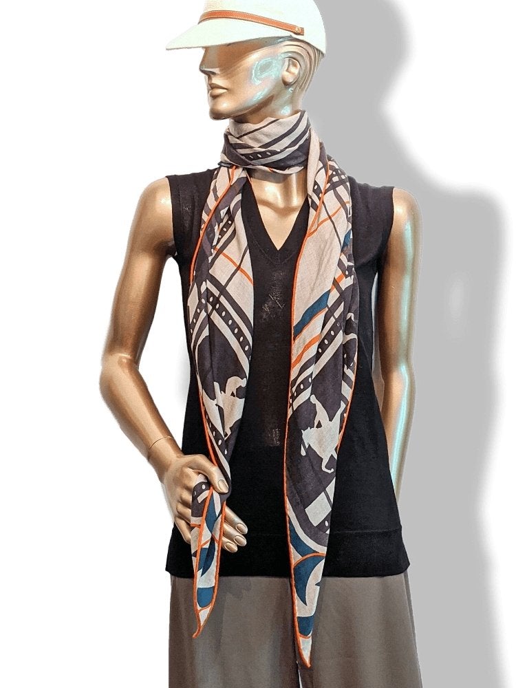 Hermes Natural/Black/Blue/Orange Cashmere SEQUENCES IMPRIMEUR FOU LOSANGE GM, Men Collection, BNIB! - poupishop