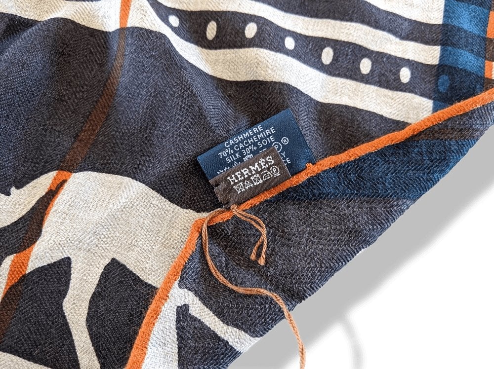 Hermes Natural/Black/Blue/Orange Cashmere SEQUENCES IMPRIMEUR FOU LOSANGE GM, Men Collection, BNIB! - poupishop