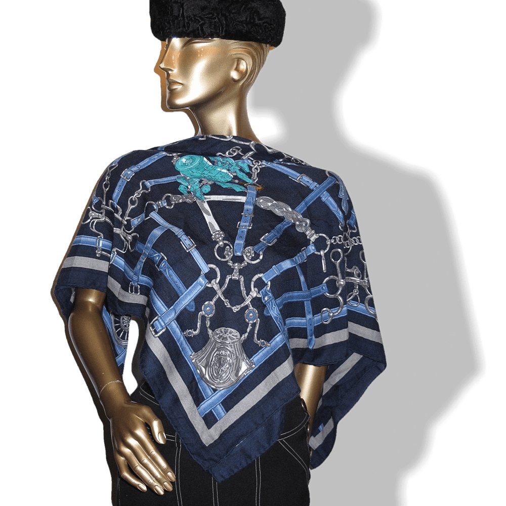 Hermes Navy Blue Anthracite Flamboyant Web by Daiske Nomura Unisex Cashmere 100 cm, Mint! - poupishop