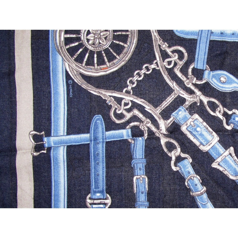 Hermes Navy Blue Anthracite Flamboyant Web by Daiske Nomura Unisex Cashmere 100 cm, Mint! - poupishop
