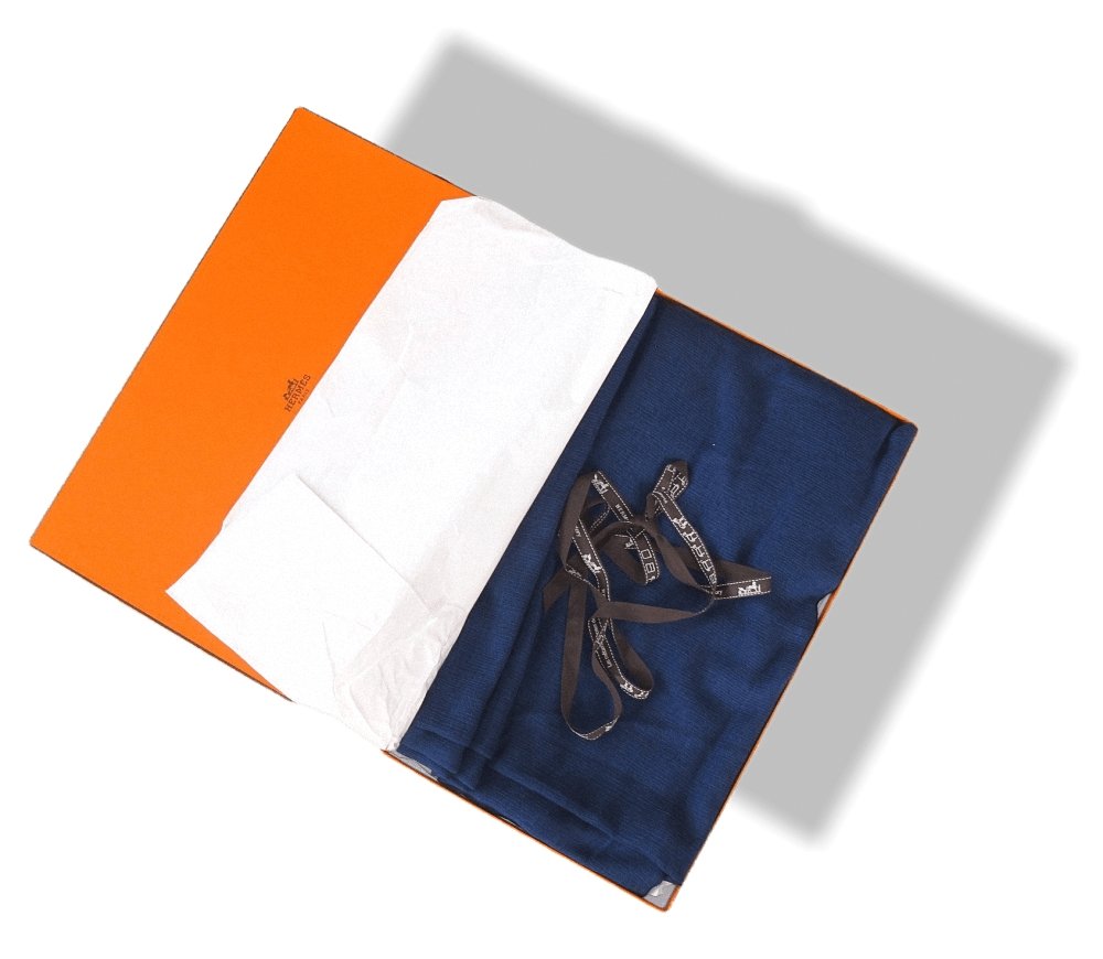 Hermes Navy Blue Plume Allumette Handwoven in Nepal 75% Cashmere Stole GM, Mint in Box! - poupishop