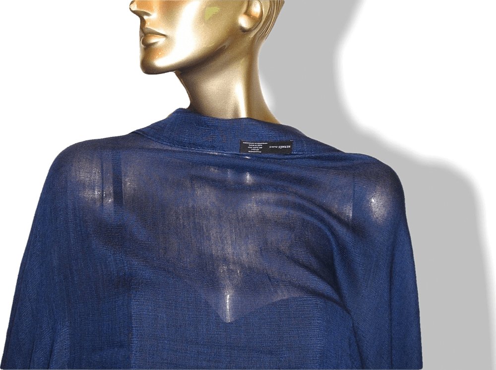 Hermes Navy Blue Plume Allumette Handwoven in Nepal 75% Cashmere Stole GM, Mint in Box! - poupishop