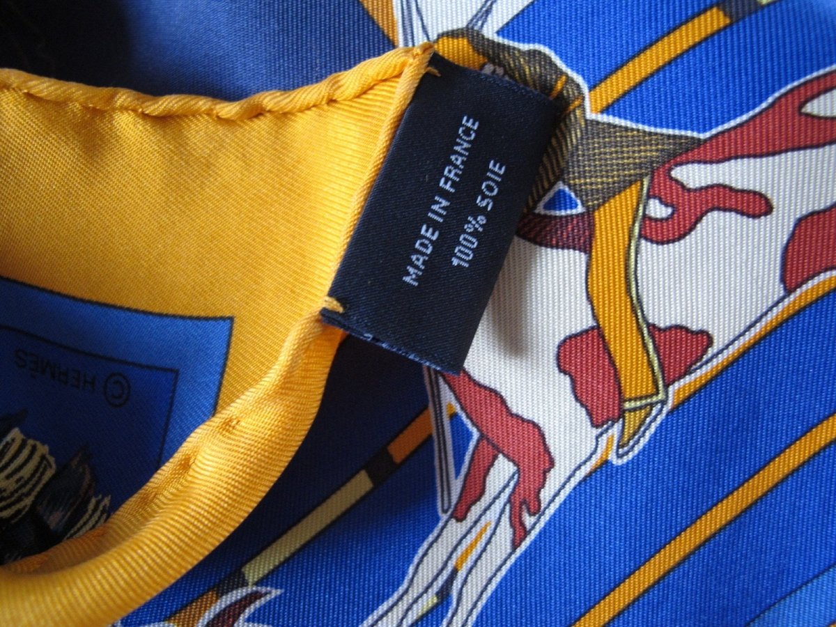 Hermes Navy King Blue Orange Pani La Shar Pawnee by Kermit Oliver Wash Silk Carre 90cm, Box! - poupishop