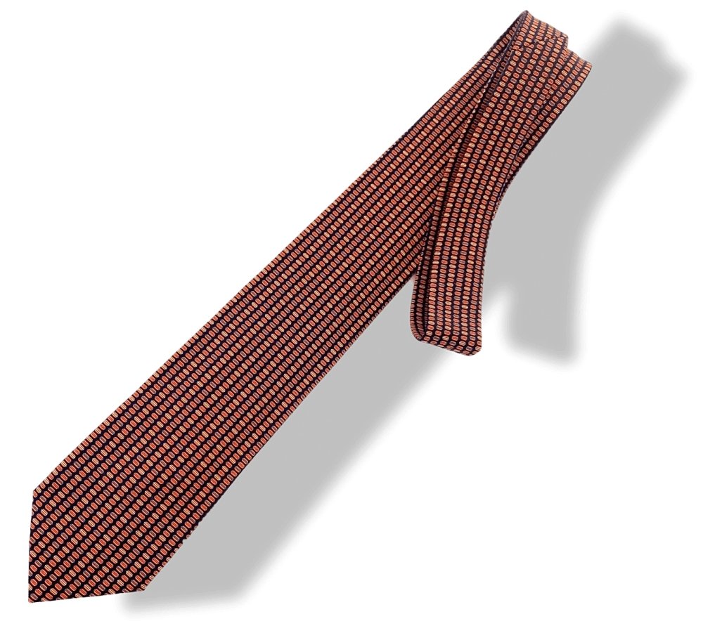Hermes Navy Orange White Macaroons MACARONS Twill Silk Tie, NWT in Pochette! - poupishop