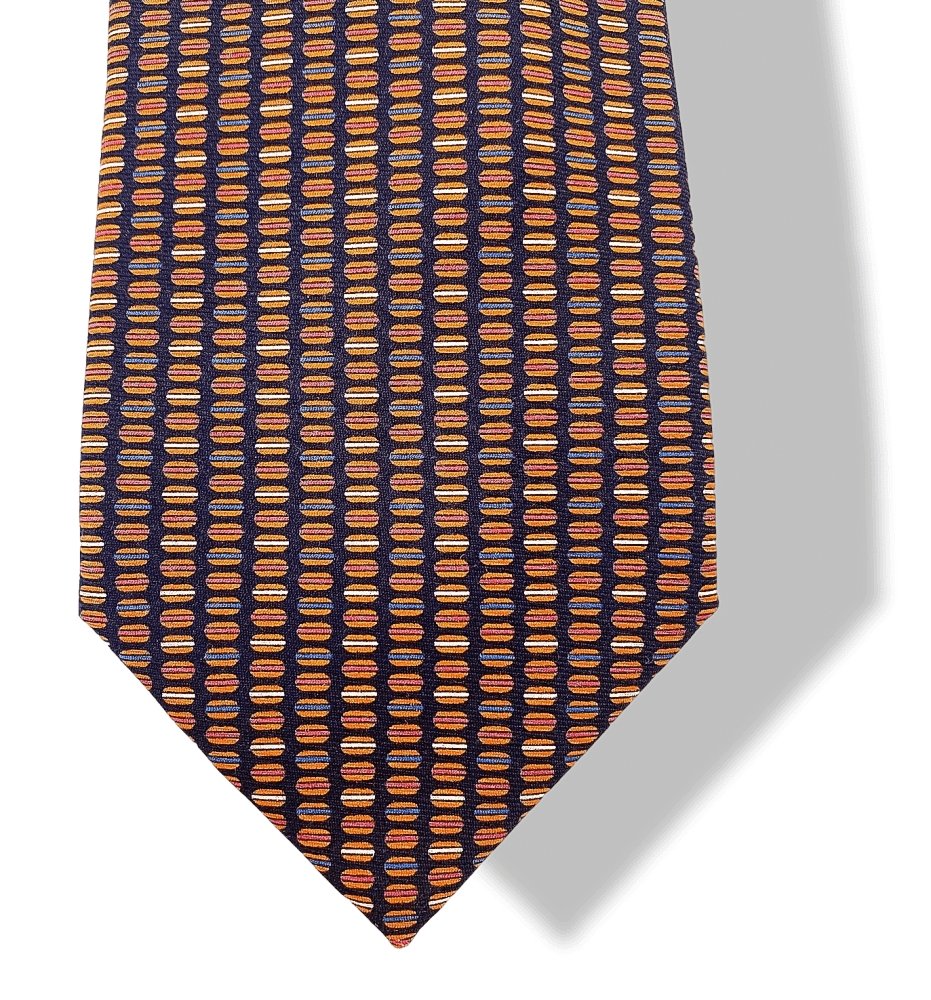 Hermes Navy Orange White Macaroons MACARONS Twill Silk Tie, NWT in Pochette! - poupishop