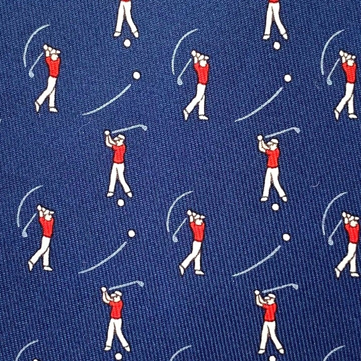 Hermes Navy Red White Golf BIRDY Twill Silk Tie 9cm, New in Pochette! - poupishop