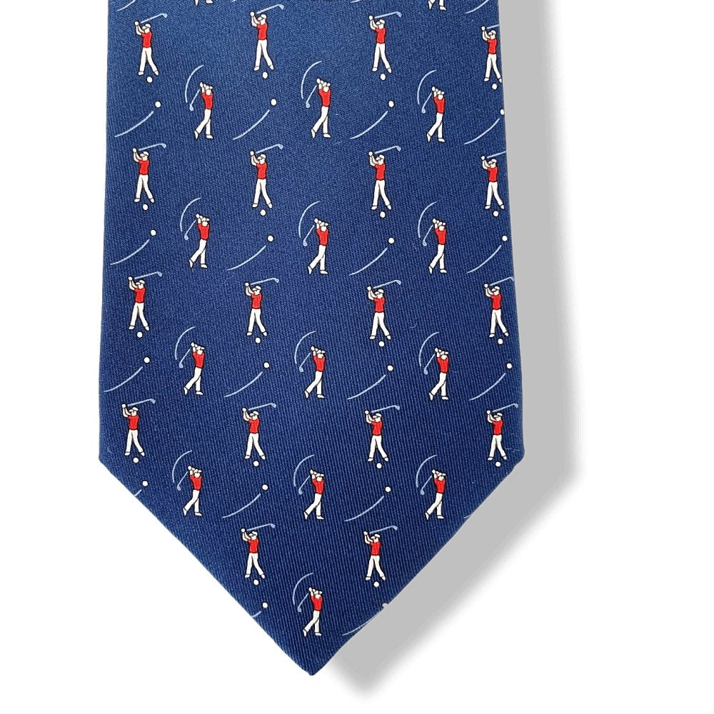 Hermes Navy Red White Golf BIRDY Twill Silk Tie 9cm, New in Pochette! - poupishop