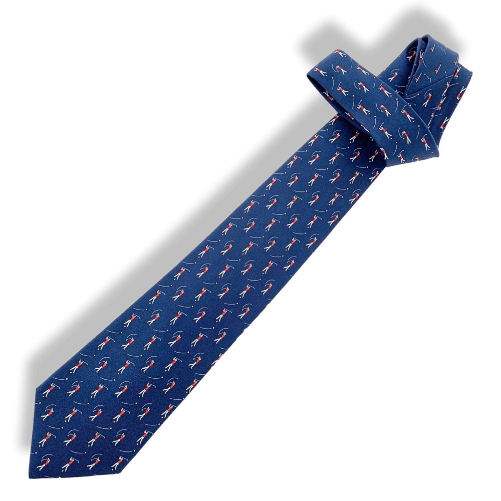 Hermes Navy Red White Golf BIRDY Twill Silk Tie 9cm, New in Pochette! - poupishop